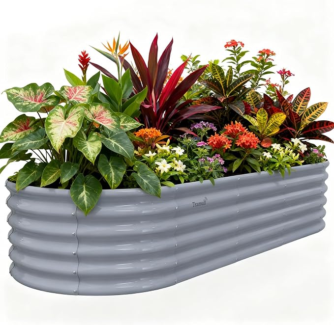 Galvanized Raised Garden Bed, 8x3x1.5ft Oval Metal Planter Box | Easy Tool-Free Assembly, Beginner & Senior Friendly, 18" Tall Large Outdoor Gardening Beds for Vegetables, Flowers, Herb Gray