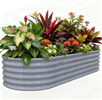 Galvanized Raised Garden Bed, 8x3x1.5ft Oval Metal Planter Box | Easy Tool-Free Assembly, Beginner & Senior Friendly, 18" Tall Large Outdoor Gardening Beds for Vegetables, Flowers, Herb Gray