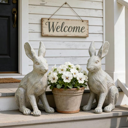 DiliComing Grey Resin Rabbit Garden Statue - 12 Inch Large Garden Statues for Home Yard Decor Garden Statues for Outside Balcony Bunny Decor for Garden Gifts