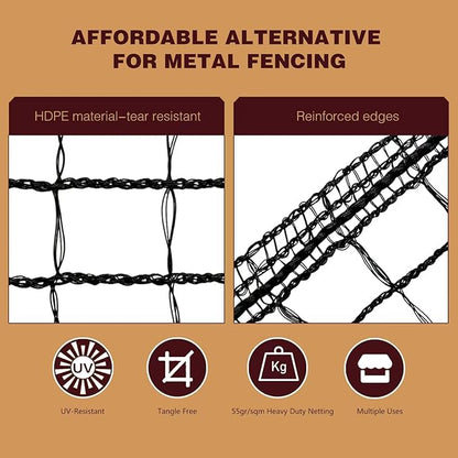 Deer Fence Netting,Plastic Mesh Fence 6.5x50ft,Reinforced Edges 55gsm Heavy Duty Animal Barrier,Ideal for Garden Netting,Against Bird,Temporary Fence,Fruit Plant Protection,Black
