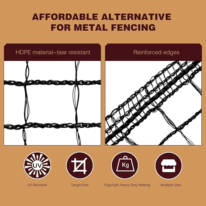 Plastic Mesh Fence Deer Fencing 4x75ft,Reinforced Edges,55gsm Heavy Duty Temporary Fence,Ideal for Garden Netting,Animal Barrier,Safety Netting, Fruit Plant Protection, Black