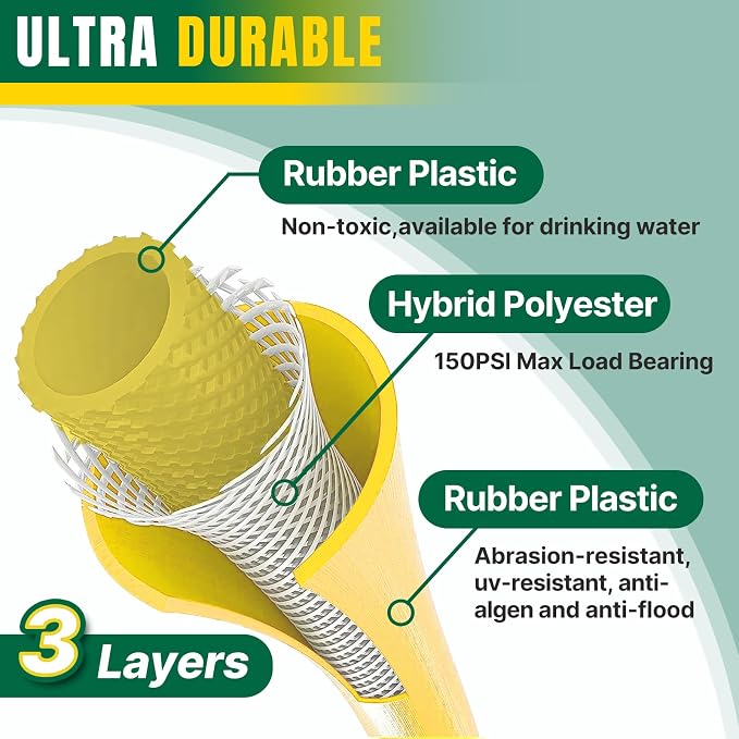 T TOVIA 30 ft Garden Hose x 5/8 in,All Weather Hybrid Water Hose,Lightweight,Kink Free.Flexible Garden Hose with 3/4'' Aluminum Fittings,Watering Equipment for Outdoor, Backyard, Lawn