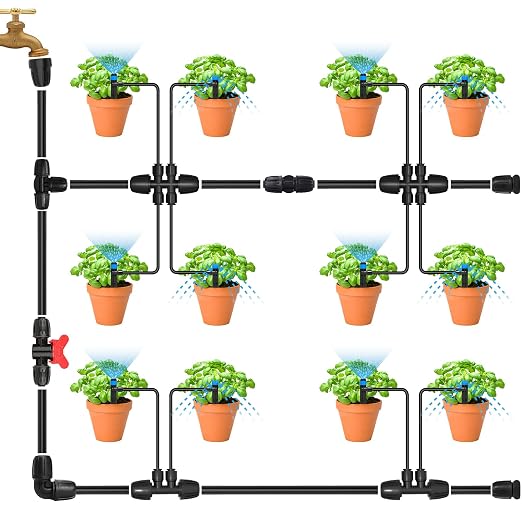 Bonviee 10 Pack 5/16” to 1/4” Push-to-Connect Tee, Split 5/16” Tubing into Four 1/4” Lines, Quick Connect Drip Irrigation Fittings, Leak-Proof 6-Way Splitter for Garden, Lawn, Greenhouse
