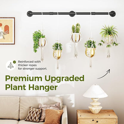 Bamworld Window Plant Hanger Indoor 63in Hanging Planters for Indoor Plants Hanging Plants Holder Hanging Rod Window Plant Shelves Wall Planters Pot/Chain/Plant Not Included(Black)