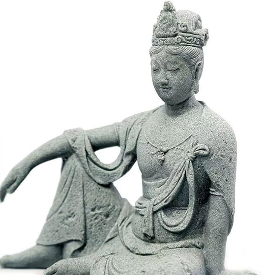 livelyfish Aquarium Buddha Statue Sandstone Buddha Figurines Zen Decor Meditating Buddha Statues for Underwater Landscaping Garden Decoration (L)