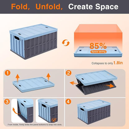 Citylife 64L Collapsible Storage Bins with Lids Plastic Storage Containers for Organizing Stackable Storage Box Large Heavy Duty Utility Crates, 2 Packs