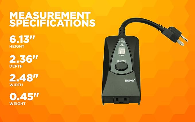 Woods 50013WD Outdoor 24-Hour Digital Photocell Timer with Light Sensor, Plug-In , Black