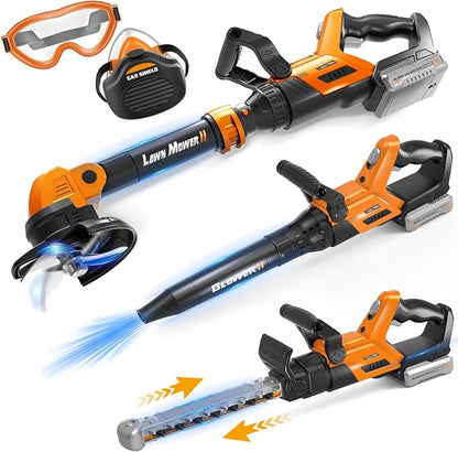 Kids Tool Set, 3-IN-1 Toddler Power Garden Tools with Lights and Sounds, Toy Weed Wacker, Toy Leaf Blower, Hedge Trimmer, Yard Tools Outdoor toys for Boys, Birthday Gifts for Kids Ages 3 4 5 6 7 8+
