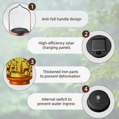 Solar Lanterns Outdoor Waterproof Gifts for Women Grandma Gifts for Mom Deer Garden Decor Solar Hanging Lantern Metal for Patio Yard Festival Pathway Landscape
