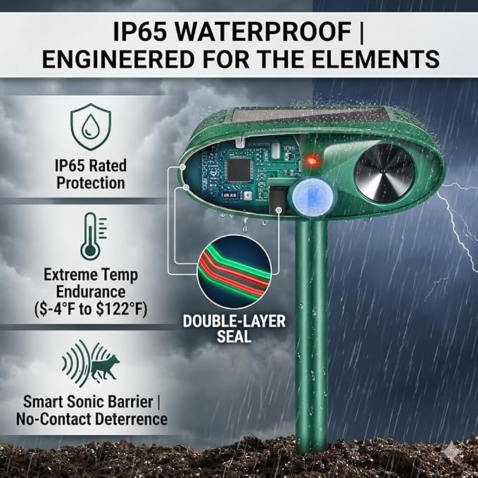 Ultrasonic Deer Repellent Device for Plants Garden Solar Animal Repellent Outdoor with Motion Activated for Rabbit Cat Deterrent Raccoon Squirrel Fortress Pro Keep Pest Out of Yard,2 Pack