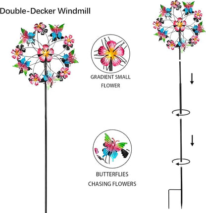 38" Double Blade Butterfly Wind Spinners Outdoor, Colorful Butterflies Kinetic Outdoor Decor for Patio, Lawn & Garden Decor