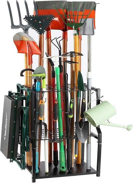 UU-Major Garden Tool Organizer,Yard Tool Rack Heavy Duty,Free Standing for Garage Corner,Garage Organization,Garage Organizers and Storage,Garden Tool Holder for Lawn,Shed,Outdoor,Metal
