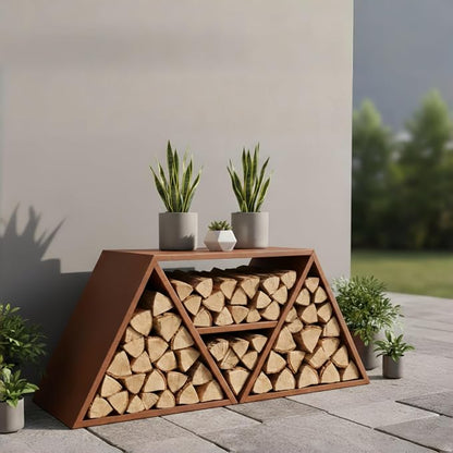 Decoroca Corten Steel Firewood Rack Outdoor Indoor, Heavy Duty Log Holder Stand for Fireplace, Weathering Steel Industrial Sturdy Storage Organizer Racks for Patio & Deck