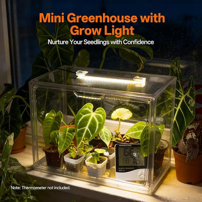 Bstrip Tabletop Greenhouse, GM4 Small Greenhouse for Indoors, Stackable Clear Plastic Greenhouse with Magnets, Indoor Seed Starter Greenhouse with Lights, Auto Timer, User-Friendly, 14.2x8.7x10.6IN