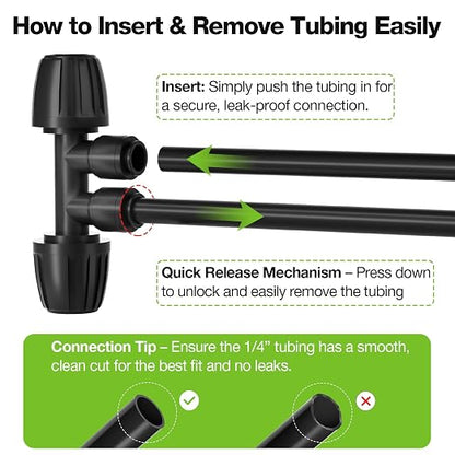 MIXC 1/2" to 1/4" Drip Irrigation Fittings 4-Way Barbed Tee 10 Pack | 1/2" ID X 0.67" OD, Anti-Leak, Fits 1/2" Tubing, Water Saving, Heavy-Duty Plastic, for Gardens/Greenhouses Irrigation Systems