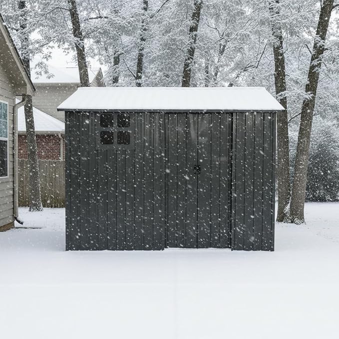8x6 FT Outdoor Storage Shed,Galvanized Steel Heavy Duty Metal Tool Shed with Window & Vents,Sliding Door,Weatherproof Utility Shed for Backyard Patio Lawn,Black