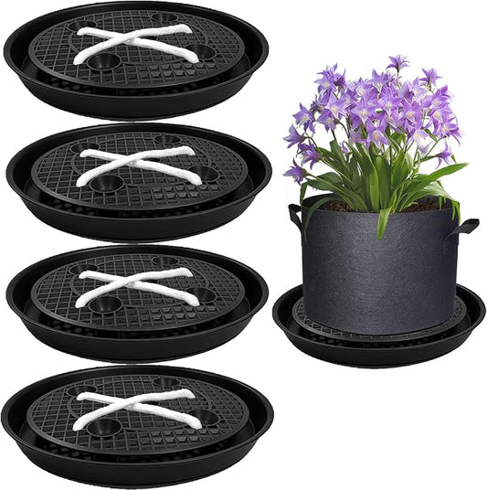 P Polerden 4 Pack Self Watering Fabric Pot Base 14 inch, Auto Pots Fit for 5 Gallon Grow Bags, Auto Watering Plant Saucer for Fabric Planters Plant Saucers Flower Pot Tray, 3 Year Warranty