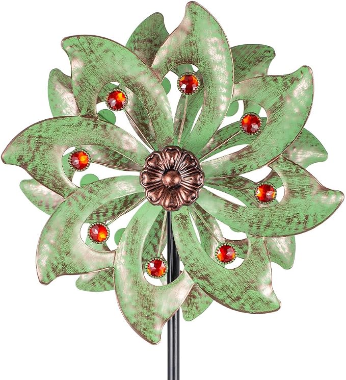 Stargarden Outdoor Wind Spinner-Double Wind Sculpture | 63*13"Metal Windmill for Garden Patio Yard Decor -Green
