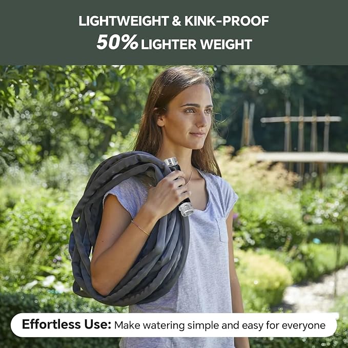 Garden Hose 25ft, Made of TPU(Not PVC), Ultra-Light & Flexible Water Hose, Non-Shrinking, Easy to Store, Drinking Water Safe Material, All-weather, Black&Gray