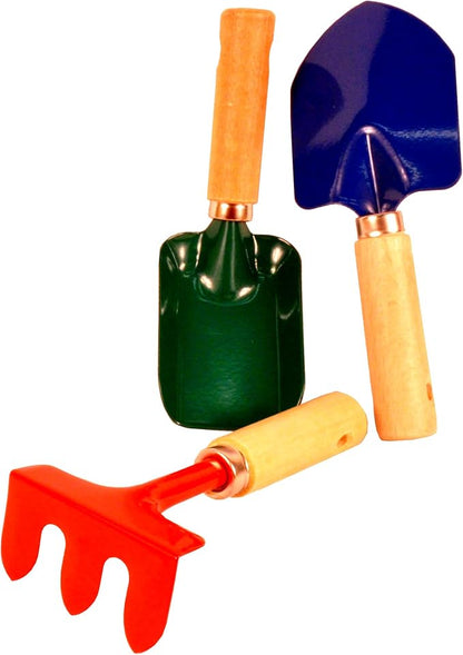 JustForKids Kids Gardening Tool Set, 3 Pack STEM Educational Garden Kit with Hand Rake, Shovel, Trowel & Canvas Tote, Outdoor Toys & Gift for Toddlers Boys Girls Ages 3-8