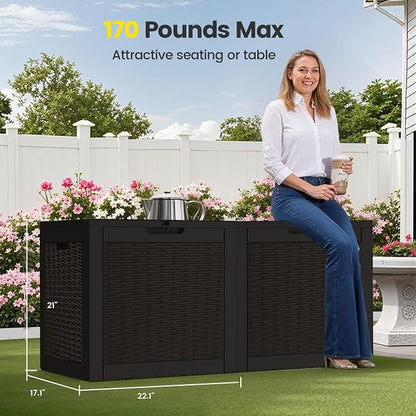 Zapdos Outdoor Storage Box, 31 Gallon Deck Box Indoor and Outdoor Use, Waterproof Resin Rattan Storage Bin for Package Storage Patio Cushions Gardening Tools, Fade Resistant, Lockable, Black
