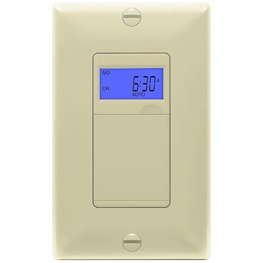 Enerlites 7 Days Digital in-Wall Programmable Timer Switch for Lights, Fans, and Motors, Single Pole, Neutral Wire Required, 7-Day 18 ON/Off Timer Settings, with Blue Backlight, HET01, Ivory