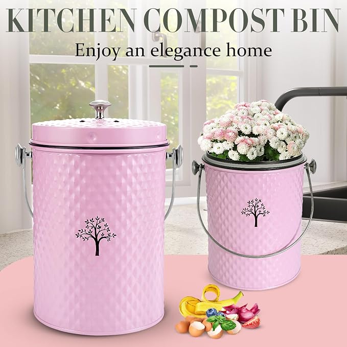 AOSION Countertop Compost Bin, Odor-Free Food Waste Container with 50 Bags | 1 Gallon Container,2 Carbon Filters,Compost Bucket, coffee grounds