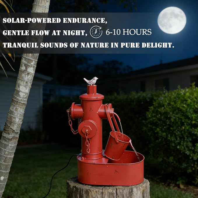 Metal Solar Powered Water Fountain with Backup Battery,Outdoor Fountains | water fountain outdoor;Solar Fountain Bird Bath for Garden, Patio & Yard Decor,Working at Night for at Least 6 Hours (red)