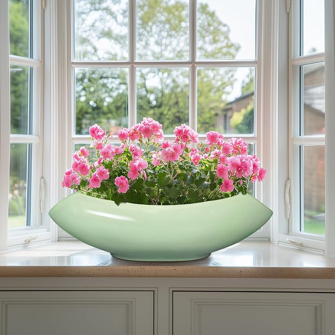 Ceramic Bonsai Pots - Large Succulent Planter 18 Inch Plant Pot Indoor Succulent Pot with Drainage Hole Outdoor Planter Bonsai Tree Pot for House Home Garden Decor Green