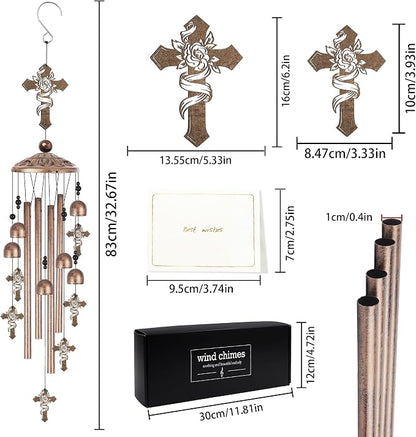 Memorial Wind Chimes for Outside, Cross Windchimes with Rose Design, Sympathy Gifts for Loss of Loved One Bereavement Garden Decor