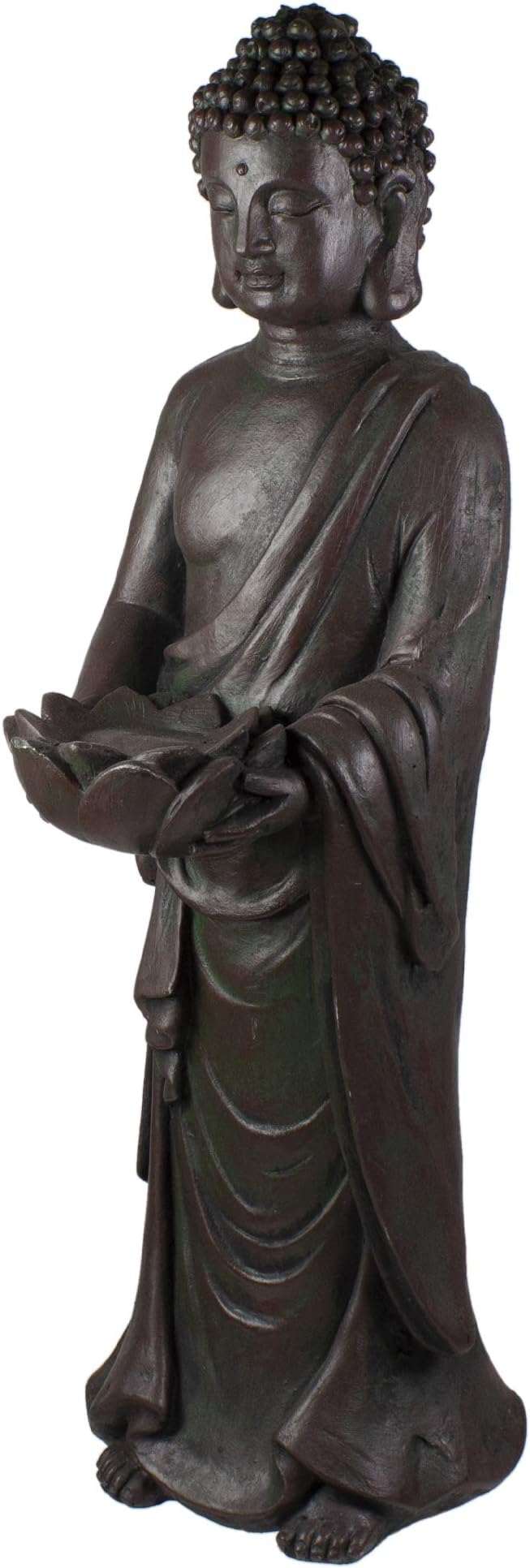 19.5" Gray Standing Buddha with Lotus Outdoor Garden Statue