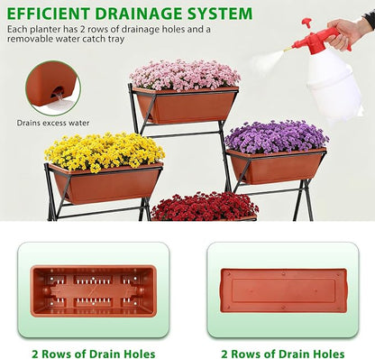 Raised Garden Bed Outdoor Indoor Elevated Tiered Standing Planter Box with Legs Vertical Plastic 7 Planter Boxes Herbs Flowers Vegetables for Backyard Patio Balcony, Red