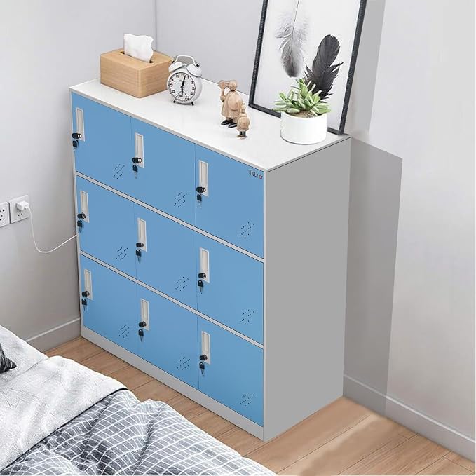 MECOLOR 9 Door Metal Office Storage Locker Cabinet, Gym School and Home Locker,Metal Locker Storage for Employee Staff or Workers(Blue)