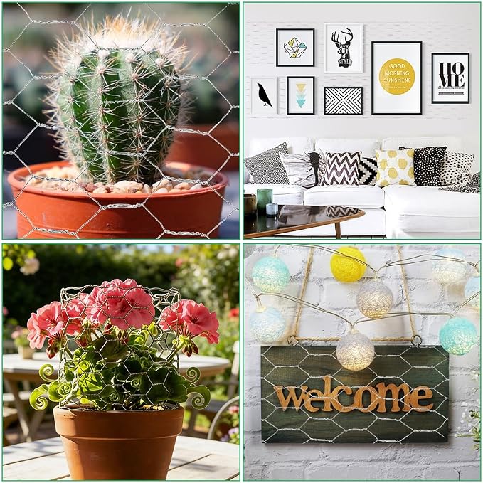 Floral Chicken Wire for Craft, 4 x 118 Inch Galvanized Iron Garden Fence Barrier Chicken Wire Netting, Galvanized Hardware Netting for Protect Plant, Preventing Snakes, Foxes