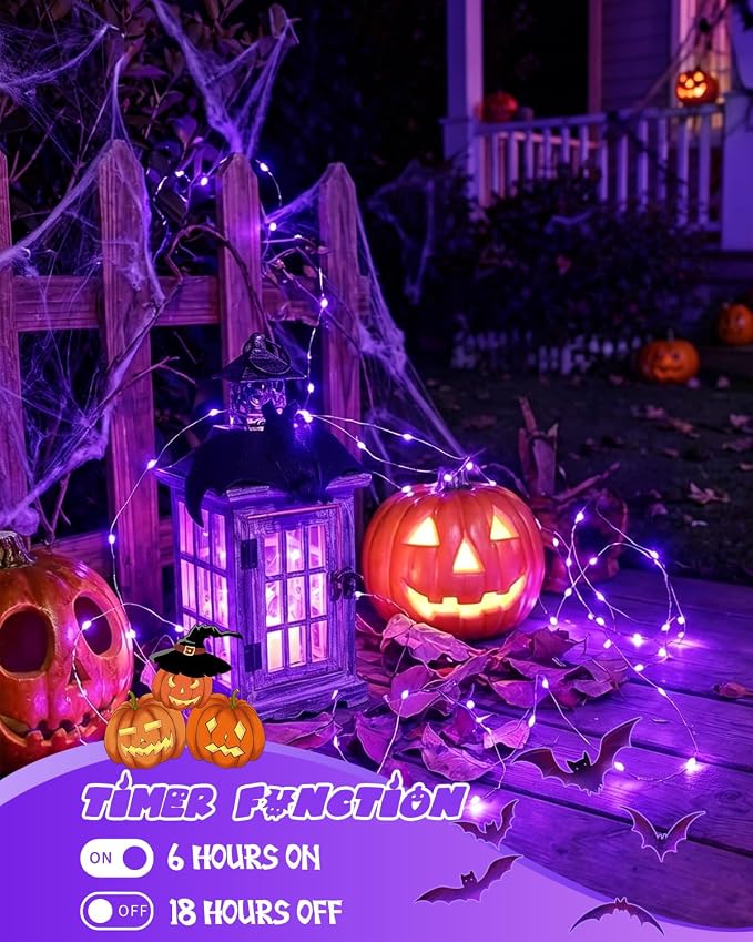 4 Pack 60 LED Fairy Lights Battery Operated with Timer, 20FT Waterproof String Lights Indoor Outdoor, Cuttable Battery Light for Home Bedroom Wedding DIY Centerpiece Christmas Decorations (Purple)