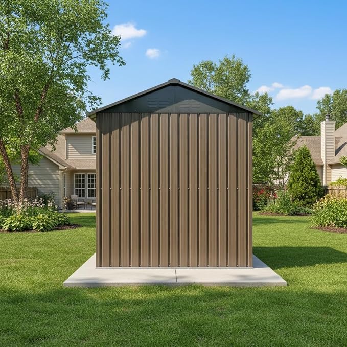 8x6 FT Outdoor Storage Shed,Galvanized Steel Heavy Duty Metal Tool Shed with Window & Vents,Sliding Door,Weatherproof Utility Shed for Backyard Patio Lawn,Brown