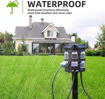 TiFFCOFiO Outdoor Power Strip Waterproof, 24 Hour Mechanical Timer, 6 ft Extension Cord, 6 Grounded Outlets for Outdoor Lights, ETL Listed (25 FT)