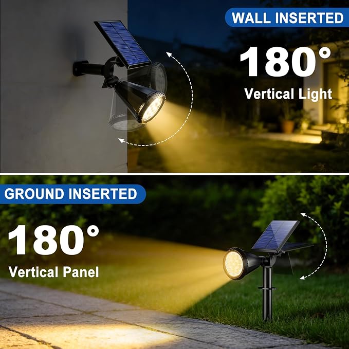 WELALO Solar Spot Lights Outdoor Waterproof IP65, 6 Pack 4 Lighting Modes Solar Powered Landscape Flood Flag Spotlights with Auto On/Off, Solar Garden Yard Pathway Wall Uplights for Outside,Warm White