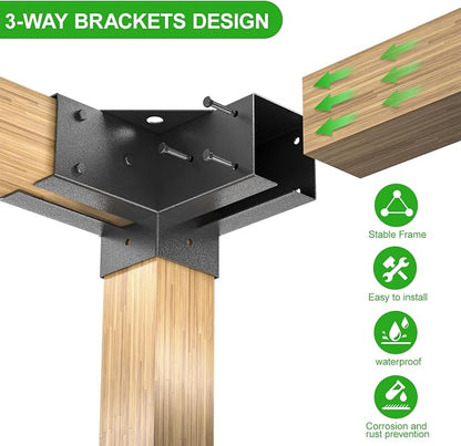 Pergola Brackets Kit for 4x4 Wood Beams, 3.58'' x 3.58'', 4 Pack | Heavy Duty Q235 Steel with Weatherproof Anti-Corrosion Coating