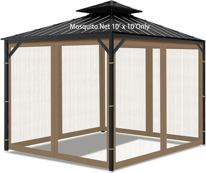 Gazebo Universal Replacement Mosquito Netting, 10' x 10' Outdoor Mesh Netting Screen 4-Panel Sidewall with Zipper for Patio, Canopy, Garden and Backyard, Khaki(Mosquito Net Only)