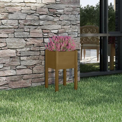 vidaXL Solid Wood Pinewood Garden Planter – Honey Brown, 15.7"x15.7"x27.6", Square, Outdoor Use, Weather-Resistant, Planter Box for Flowers and Plants