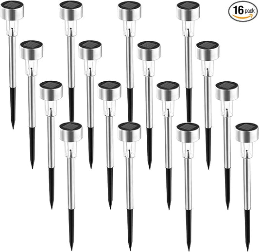 SOLPEX 16 Pack Solar Outdoor Lights Pathway, Stainless Steel Solar Lights Outdoor Waterproof,LED Landscape Lighting Solar Walkway Lights for Landscape/Patio/Lawn/Yard/Driveway-Warm White