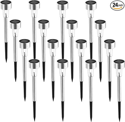 SOLPEX 24 Pack Solar Outdoor Lights Pathway, Stainless Steel Solar Lights Outdoor Waterproof,LED Landscape Lighting Walkway for Landscape/Patio/Lawn/Yard/Driveway-Cold White