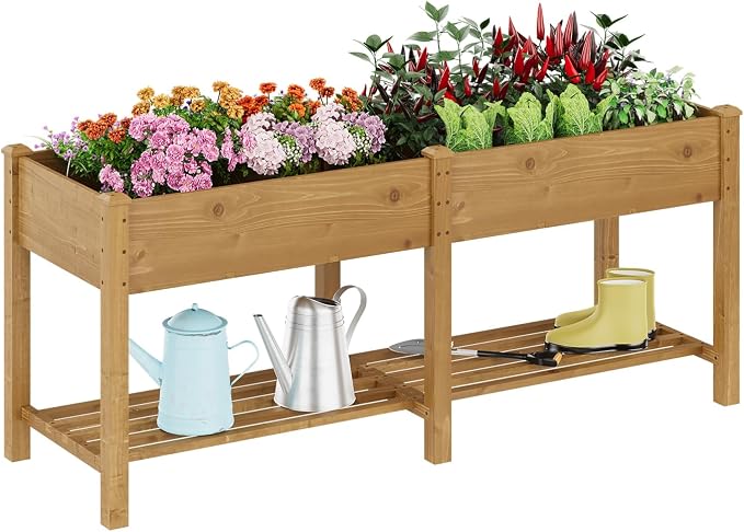 72x24x30.7in Wooden Raised Garden Bed with Legs Elevated Planter Box Gardening Outdoor Planter Box Patio Kit Planting Bed for Vegetables Flowers Herbs Outdoor for Patio Balcony Backyard (Brown, Large)