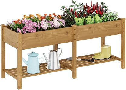 72x24x30.7in Wooden Raised Garden Bed with Legs Elevated Planter Box Gardening Outdoor Planter Box Patio Kit Planting Bed for Vegetables Flowers Herbs Outdoor for Patio Balcony Backyard (Brown, Large)