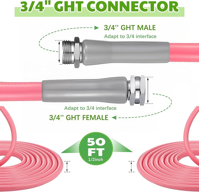 50 ft 1/2 Inch Pink Garden Hose Colors Garden Hose for Any Nozzle Drinking Water Safe Personalized Color for Outdoor Living