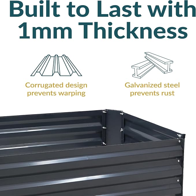 Sunnydaze Galvanized Raised Garden Bed Kit - 4x2x1 ft Outdoor Raised Garden Bed - Metal Planter Box for Vegetables, Flowers, Herbs - Dark Gray - 4' x 2' Rectangle