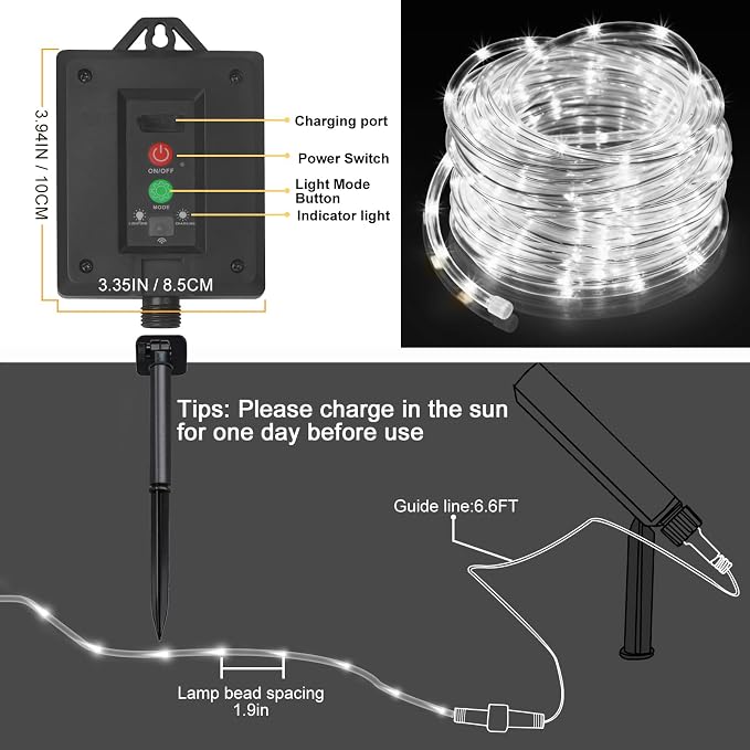 KNONEW Solar Rope Lights Outdoor 300LED 50FT Solar String Lights Outside Waterproof with Modes Clear Thin Tube for Pool Tree Patio Garden Fence Camping Yard Deck Trampoline（Cool White）