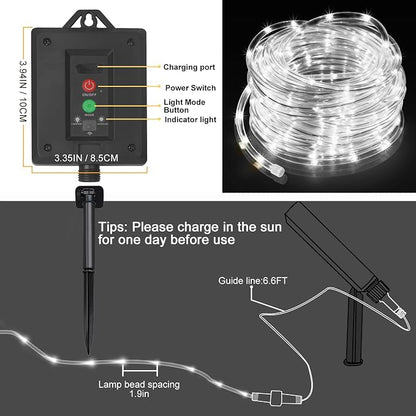 KNONEW Solar Rope Lights Outdoor 300LED 50FT Solar String Lights Outside Waterproof with Modes Clear Thin Tube for Pool Tree Patio Garden Fence Camping Yard Deck Trampoline（Cool White）