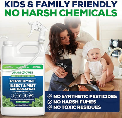 All Natural Peppermint Oil Insect & Pest Control Spray 128oz with Trigger Sprayer, Repels Mice, Spiders, Ants, for Home, Indoor, Outdoor, Garden Maximum Strength– 128 oz Smart Grower